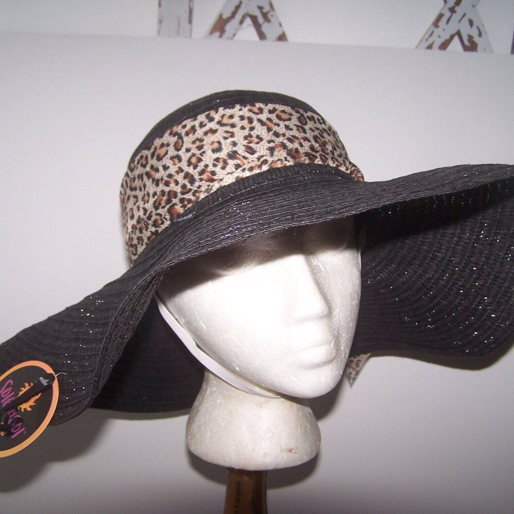 NEW Sole del Sol 100% Natural Fiber  5" Brimmed Black Sunhat  Crushable